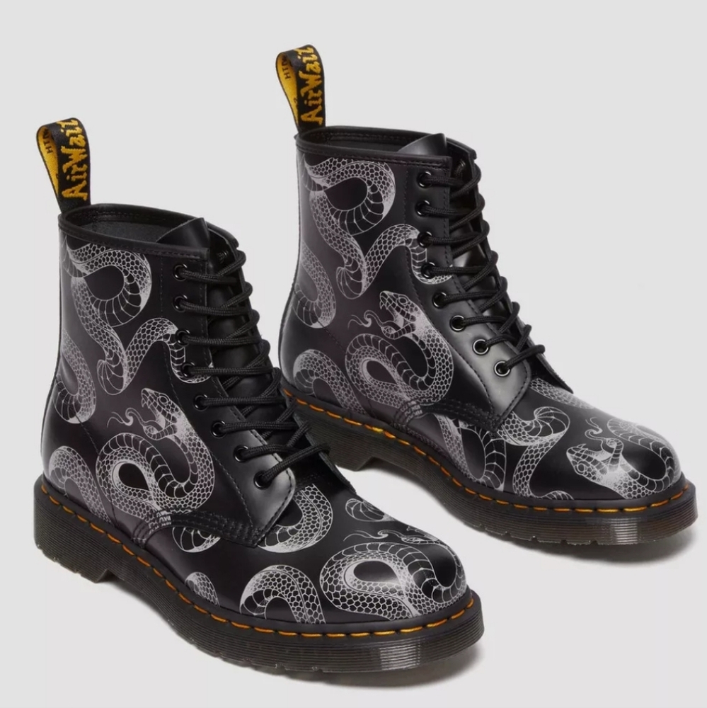 Dr. Martens 1460 Serpent Snake Print Women's Lace Up Leather Boots Black NEW